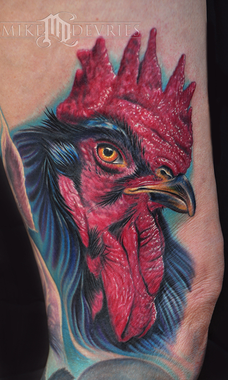 Mike DeVries : Tattoos : Body Part Leg : Chicken Tattoo