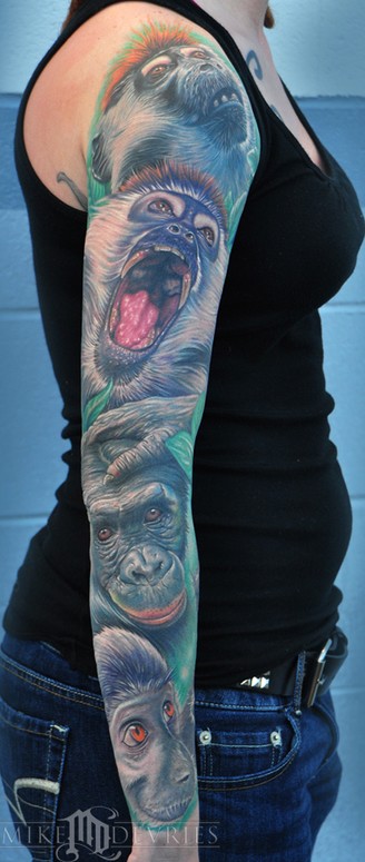 Mike DeVries : Tattoos : Body Part Arm Sleeve : Monkey Tattoo Sleeve