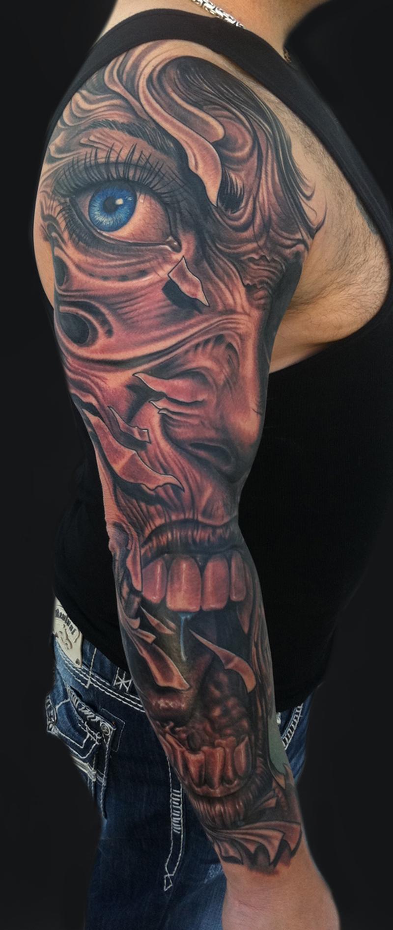 Mike DeVries : Tattoos : Black and Gray : Face Sleeve