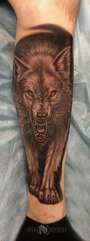 Mike DeVries : Tattoos : Nature Animal Wolf : Wolf Tattoo Second Pass